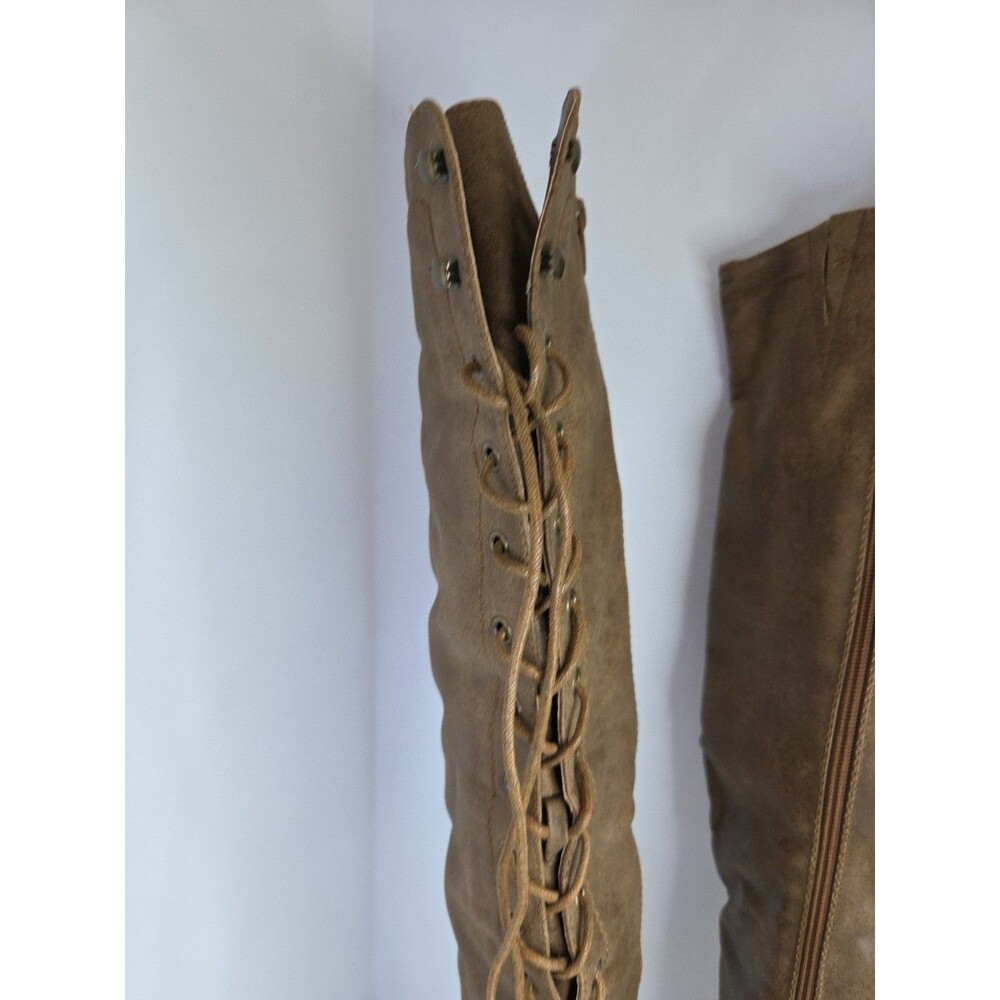 Forever Faux Leather brown over the knee Zip Up boots size 8.5 Lace Up Detail - Picture 3 of 10